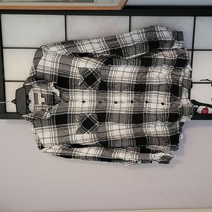 Black and White Flannel Button-down Top 2XL
